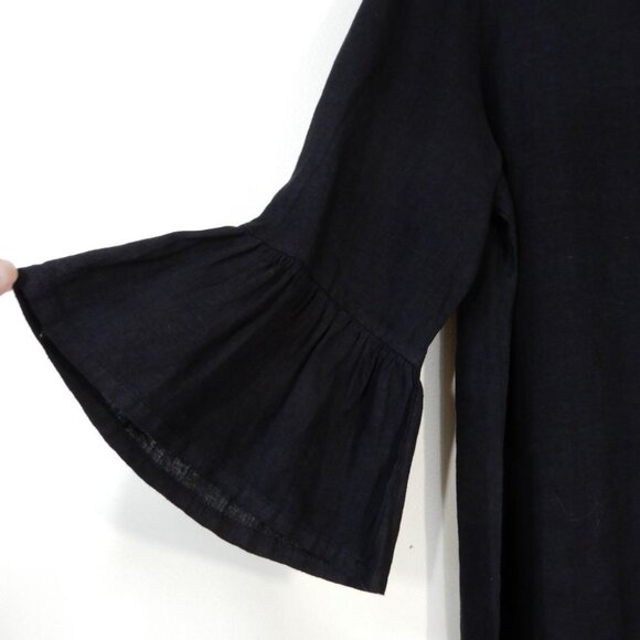 BRYN WALKER Phryne Shift DRESS XS S Black Linen Ruffled Bell Sleeve NEW $203 - Picture 4 of 6